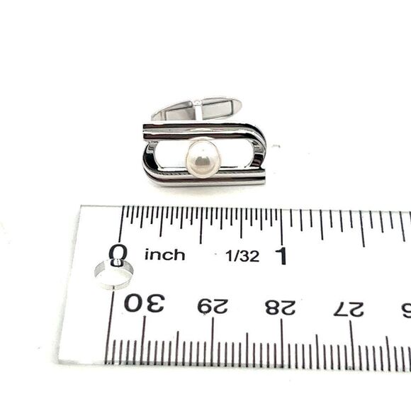 Mikimoto Estate Akoya Pearl Cufflinks Silver 6.15 mm M402 - Picture 9 of 9
